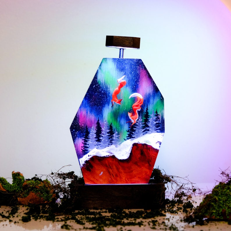 Milky Way night Fox Resin Lamp