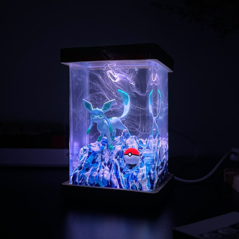 Glaceon Pokemon Resin Epoxy Lamp, Night Light