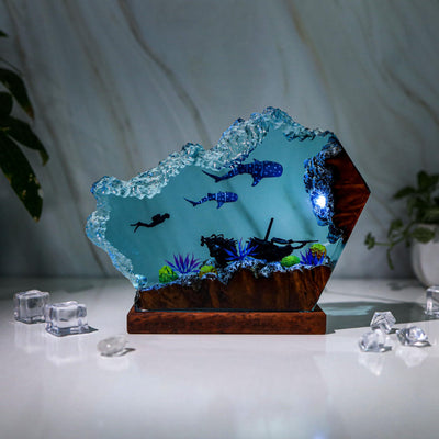 Whale Shark and Diver Epoxy Lamp