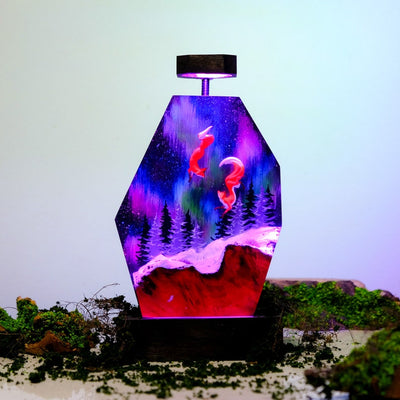Milky Way night Fox Resin Lamp