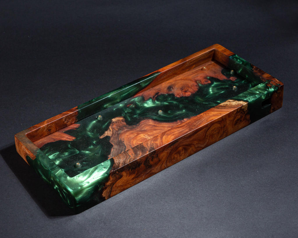 Green Resin and Wood Keyboard Case