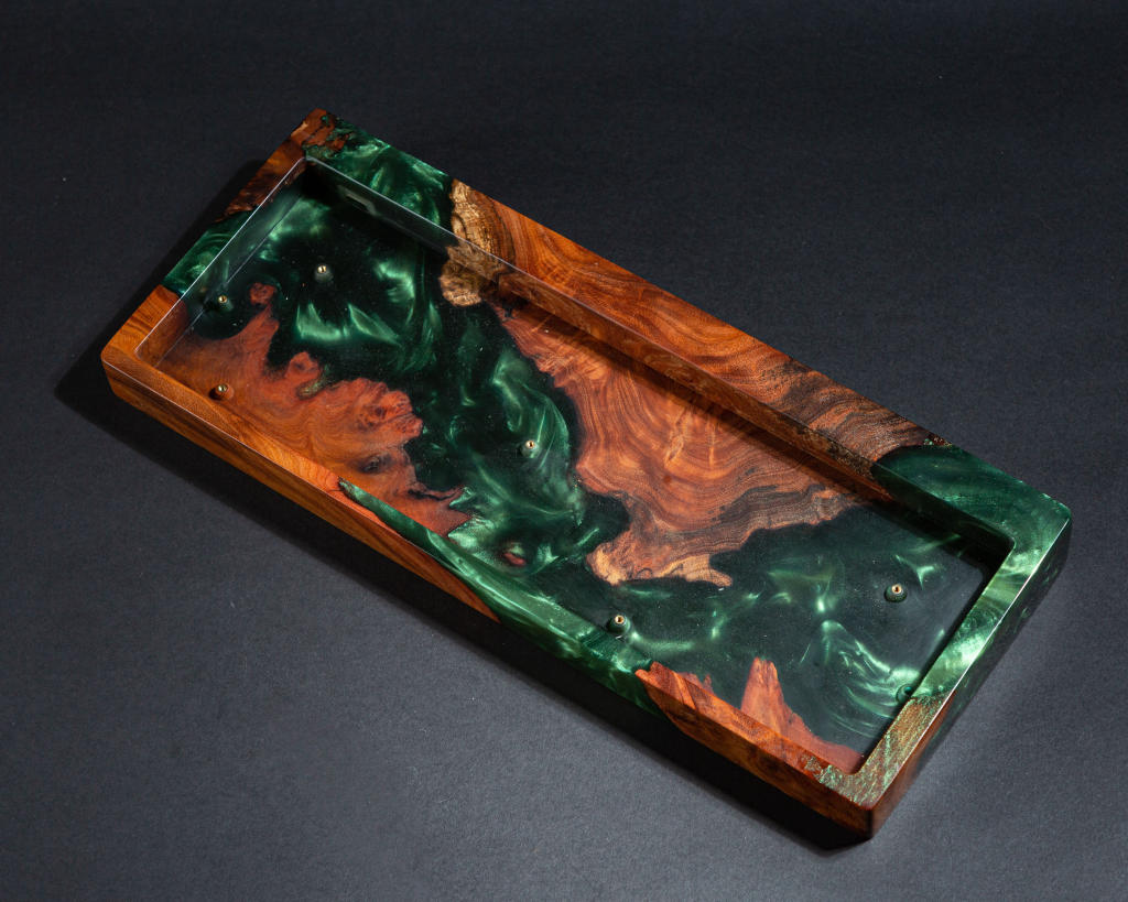 Green Resin and Wood Keyboard Case