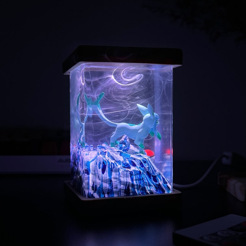 Glaceon Pokemon Resin Epoxy Lamp, Night Light