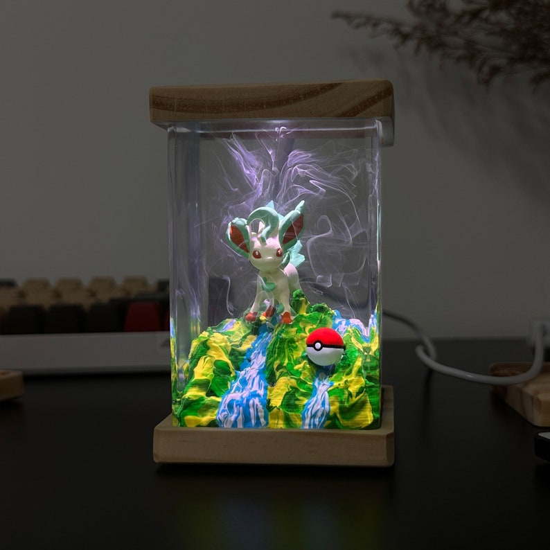 Leafeon Pokemon Resin Epoxy Lamp, Night Light