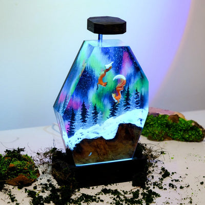 Milky Way night Fox Resin Lamp
