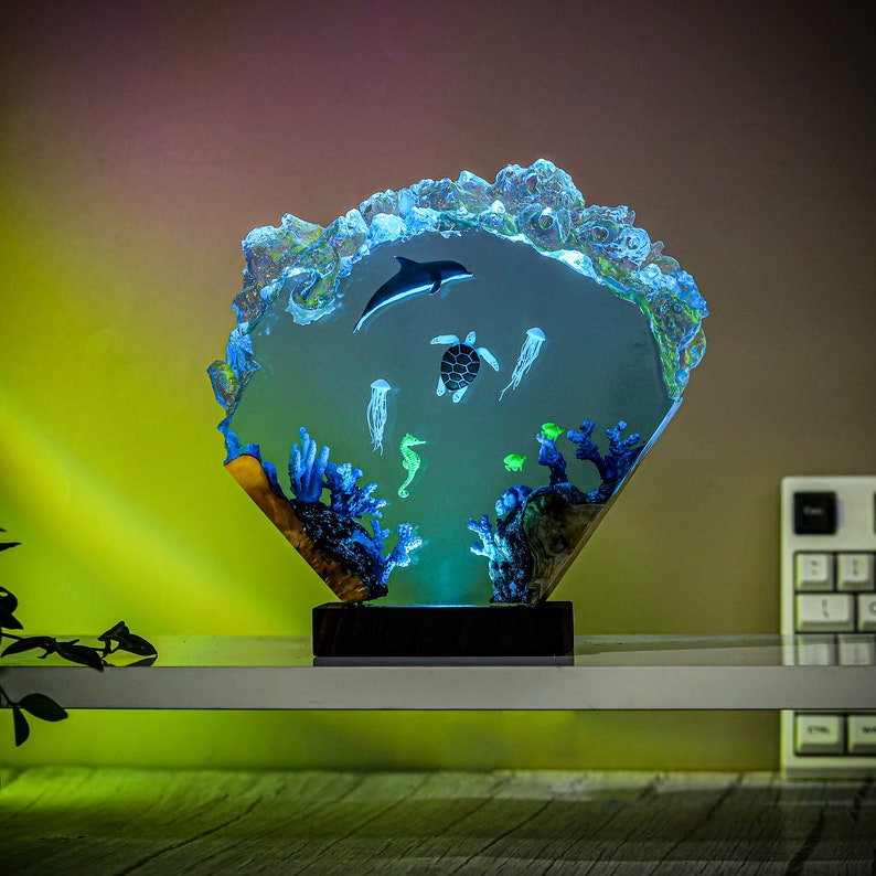 Dolphin & Sea turtle in Coral Reef Night Light