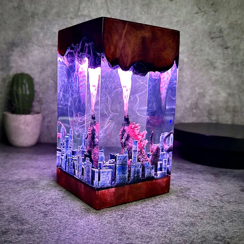 Godzilla In The City Epoxy Resin Lamp