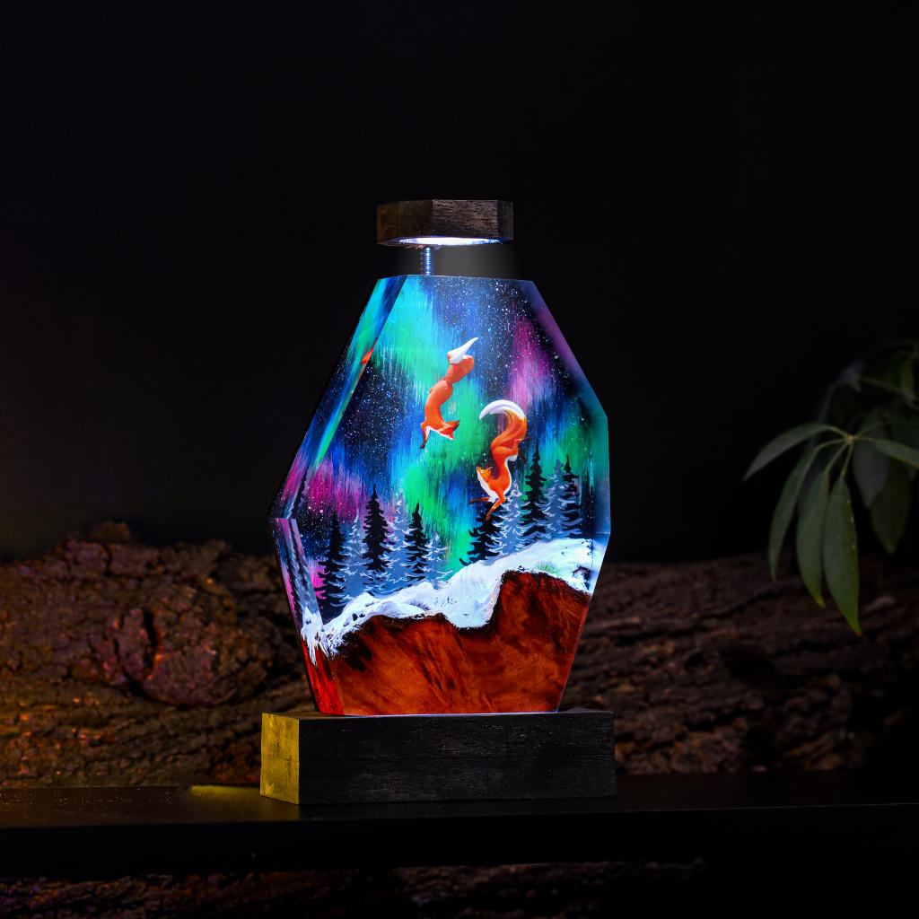 Fox in Aurora Borealis Night Lamp Ver 2