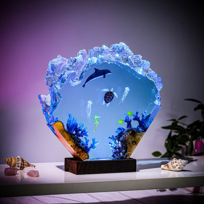 Dolphin & Sea turtle in Coral Reef Night Light