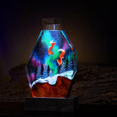 Fox in Aurora Borealis Night Lamp Ver 2