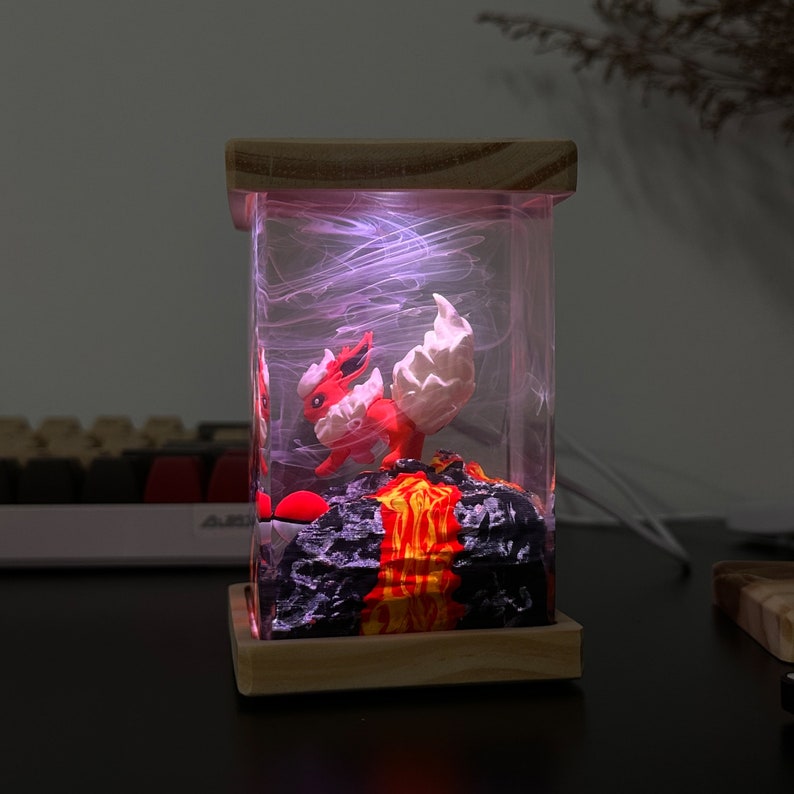 Flareon Pokemon Resin Epoxy Lamp, Night Light