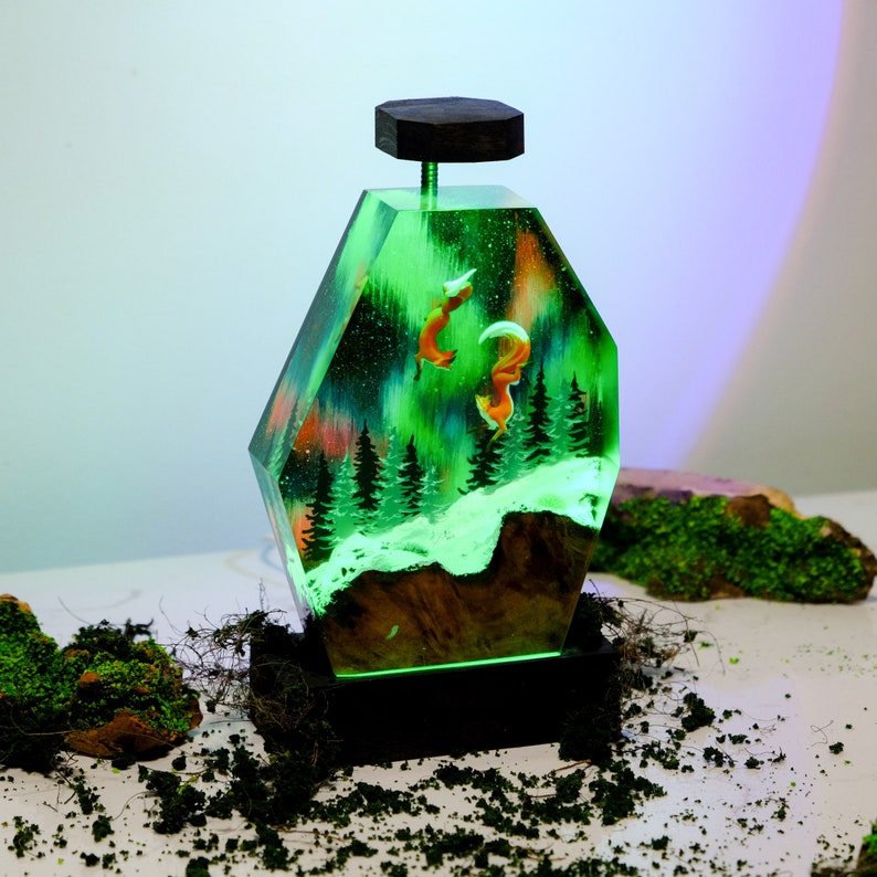 Milky Way night Fox Resin Lamp