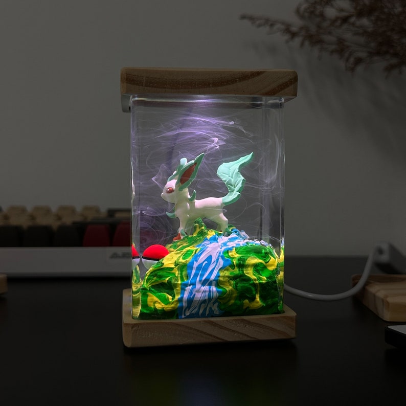 Leafeon Pokemon Resin Epoxy Lamp, Night Light