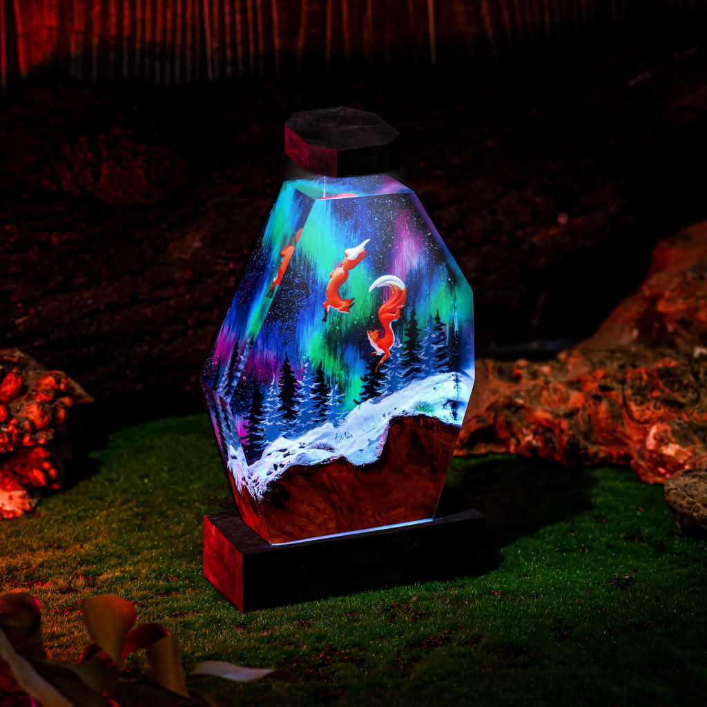 Fox in Aurora Borealis Night Lamp Ver 2