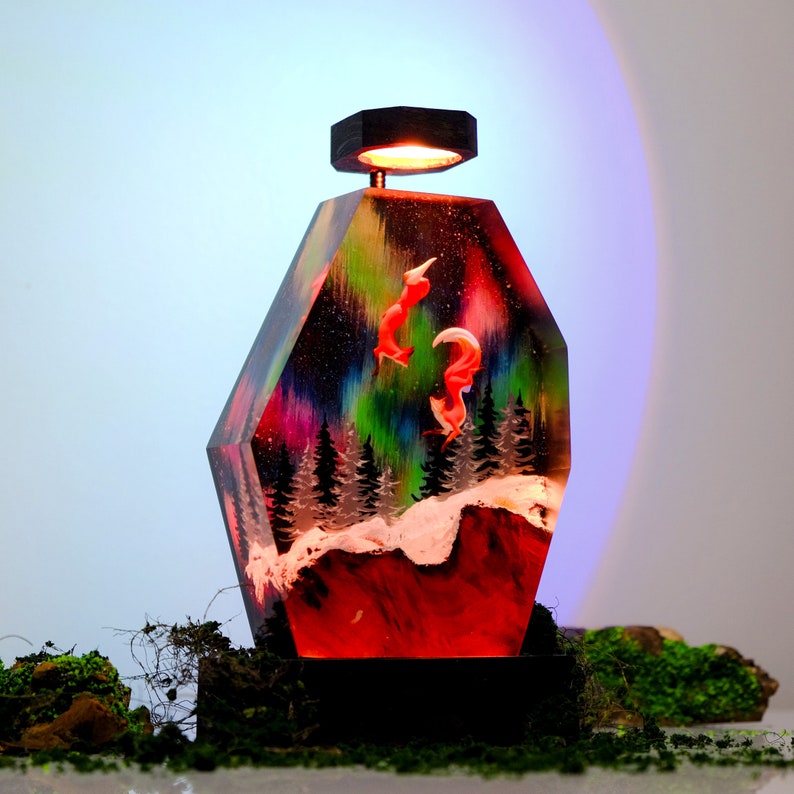 Milky Way night Fox Resin Lamp