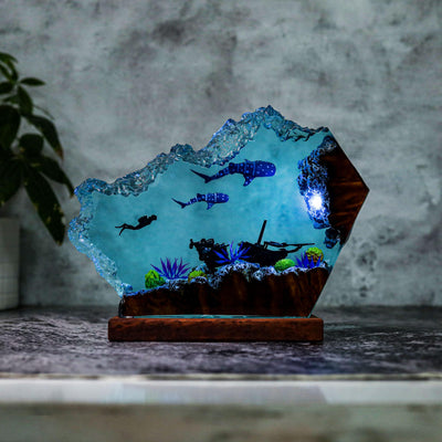 Whale Shark and Diver Epoxy Lamp