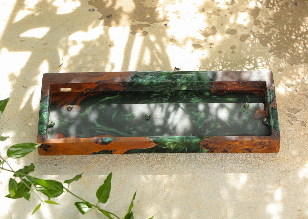 Green Resin and Wood Keyboard Case