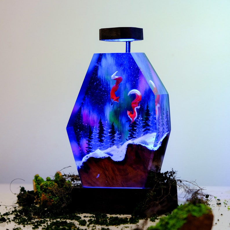 Milky Way night Fox Resin Lamp