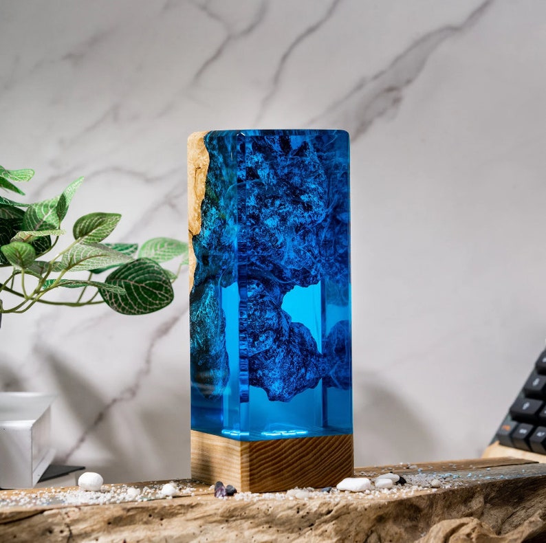 Blue Ocean Resin Epoxy Lamp, Night Light