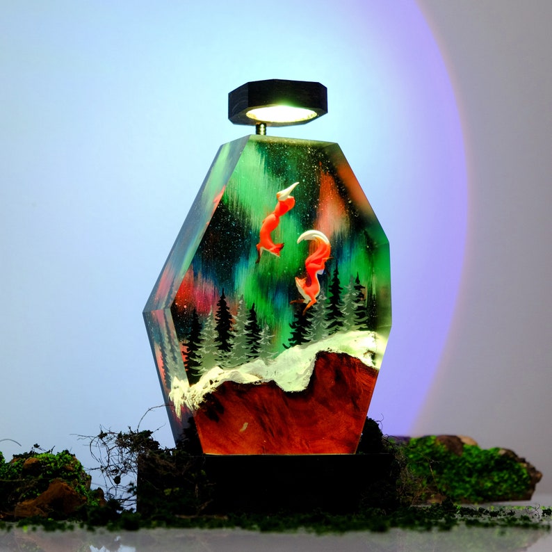 Milky Way night Fox Resin Lamp