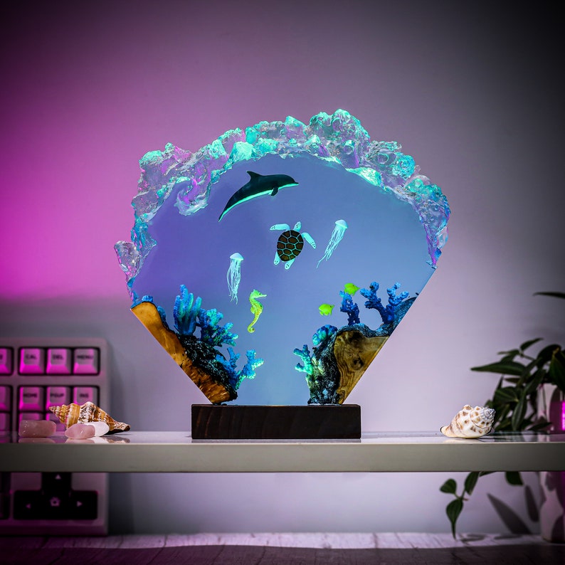 Dolphin & Sea turtle in Coral Reef Night Light