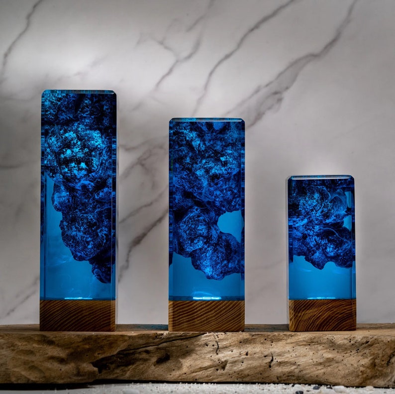 Blue Ocean Resin Epoxy Lamp, Night Light