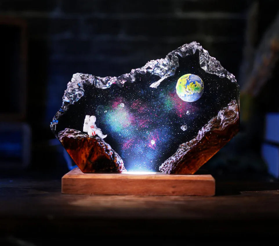 The Earth and Astronaut Epoxy Resin Lamp