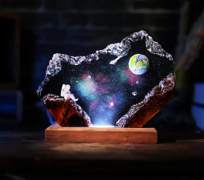 The Earth and Astronaut Epoxy Resin Lamp