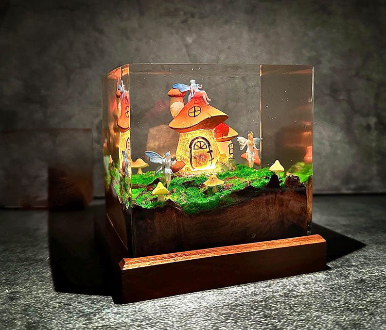 Mushroom House in Fairy Forest Resin Lamp