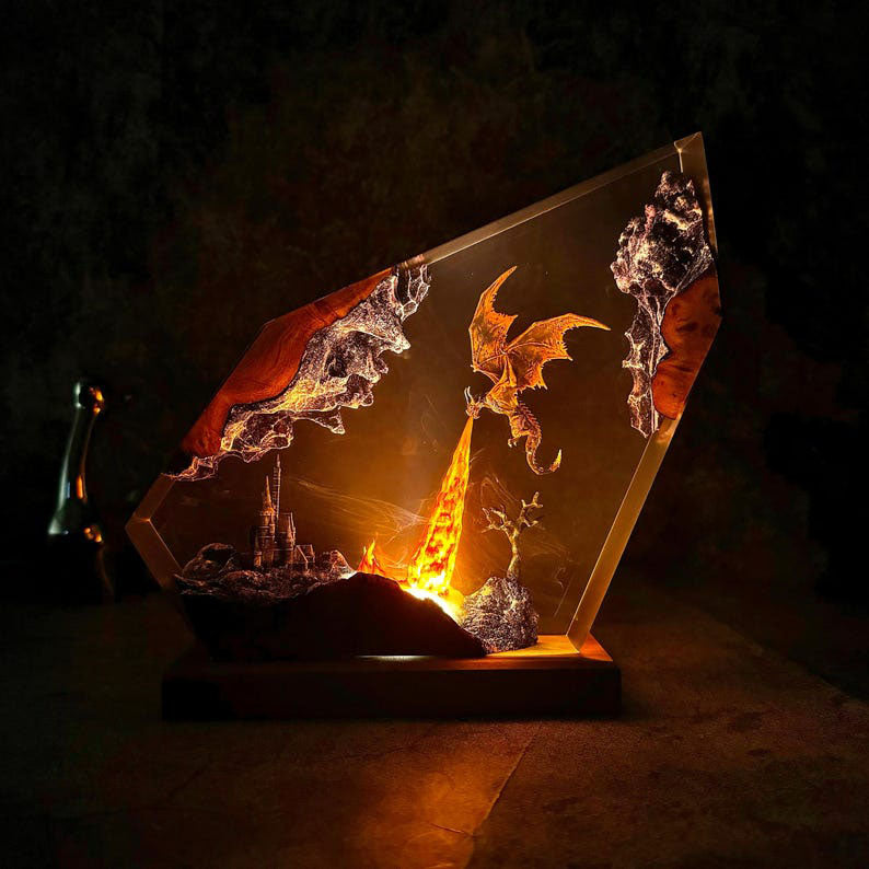 Fire Breath Dragon Resin Lamp