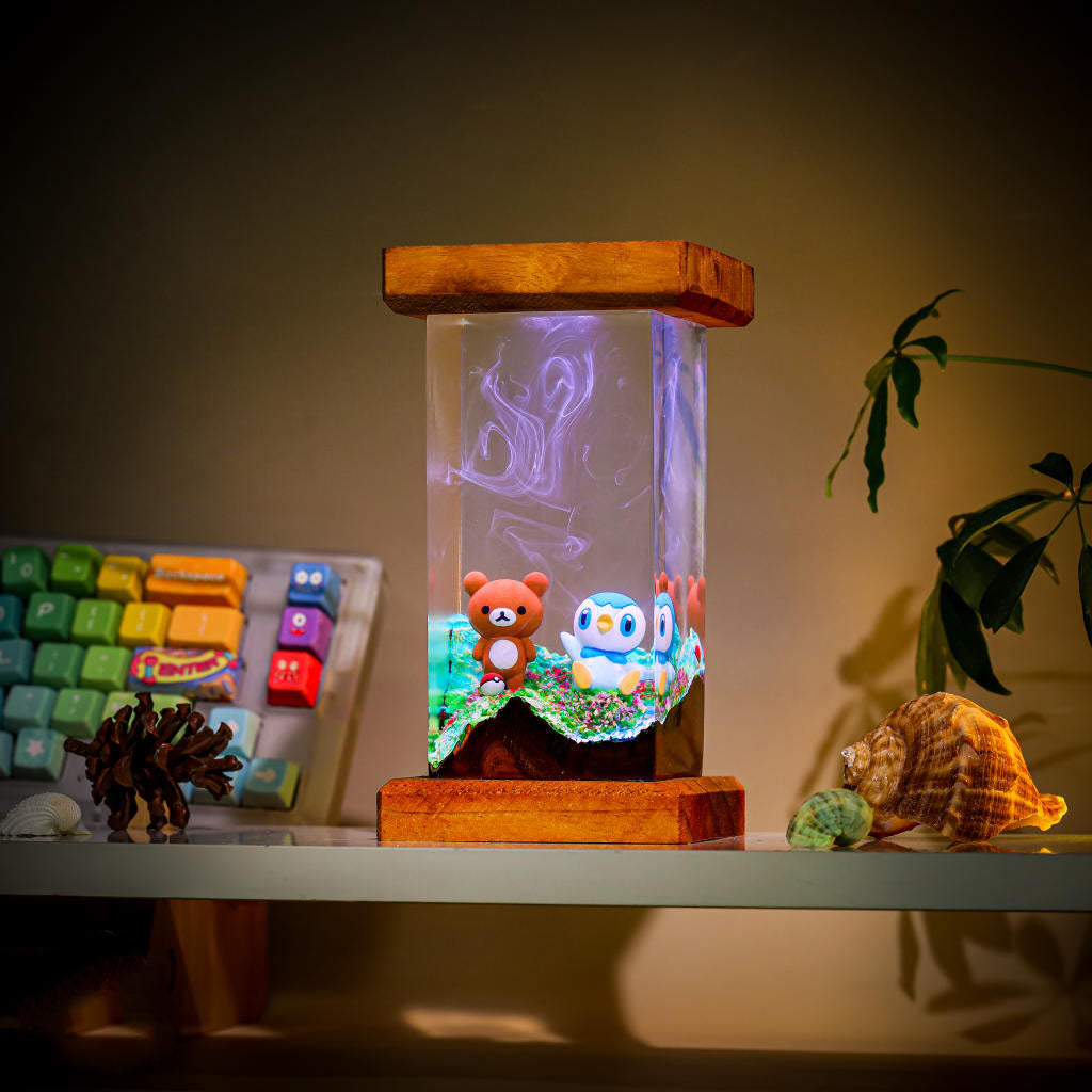 Rilakkuma and Piplup Pokémon Resin Lamp