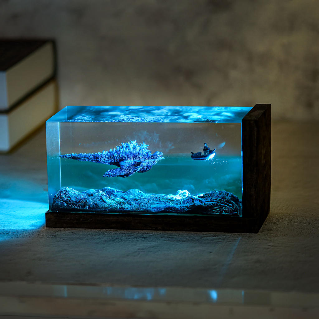 Cuboid Swimming Godzilla Monster Night Light