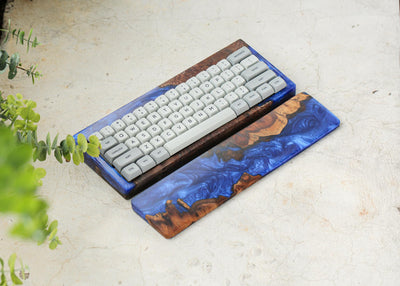 Blue Resin and Wood Keyboard Case