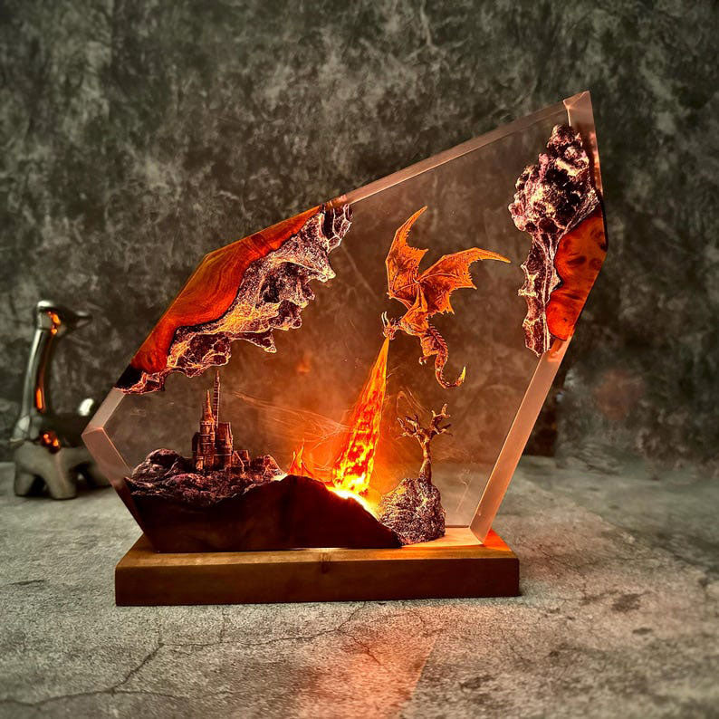 Fire Breath Dragon Resin Lamp