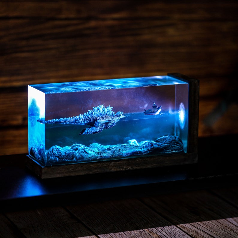 Swimming GODZILLA Epoxy Lamp