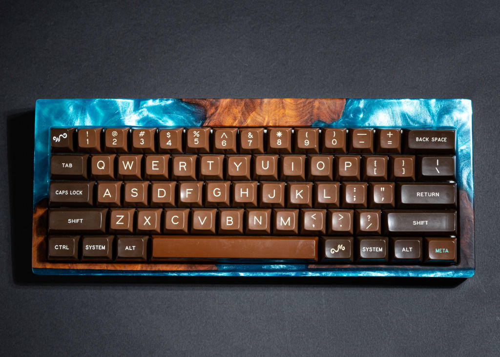 Blue Resin and Wood Keyboard Case