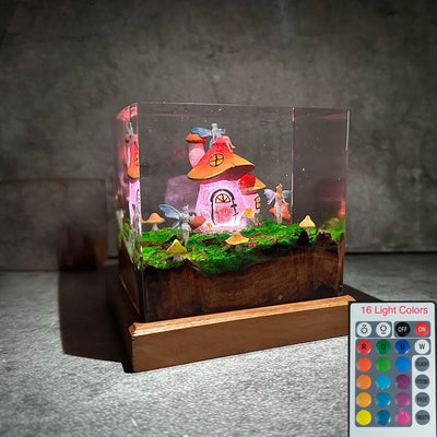 Mushroom House in Fairy Forest Resin Lamp