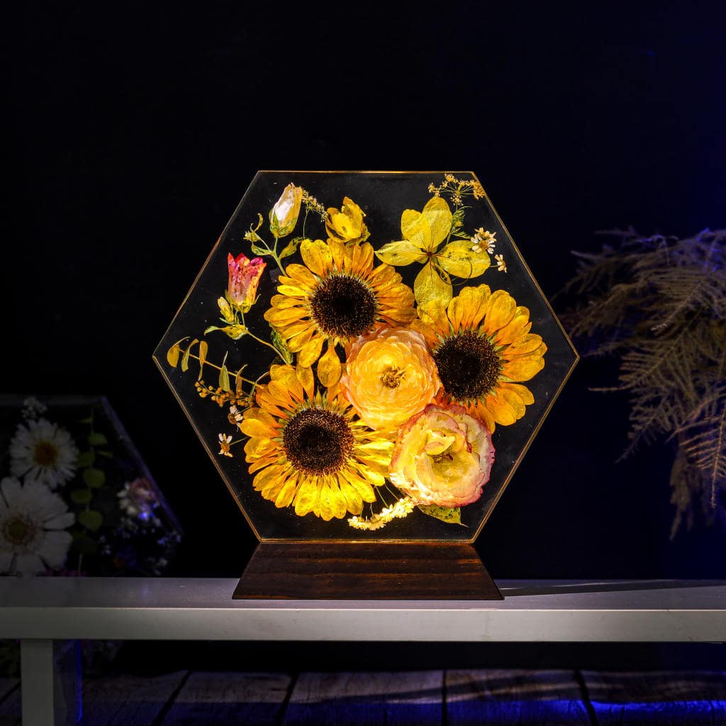 Hexagon Real Sunflower Night Light