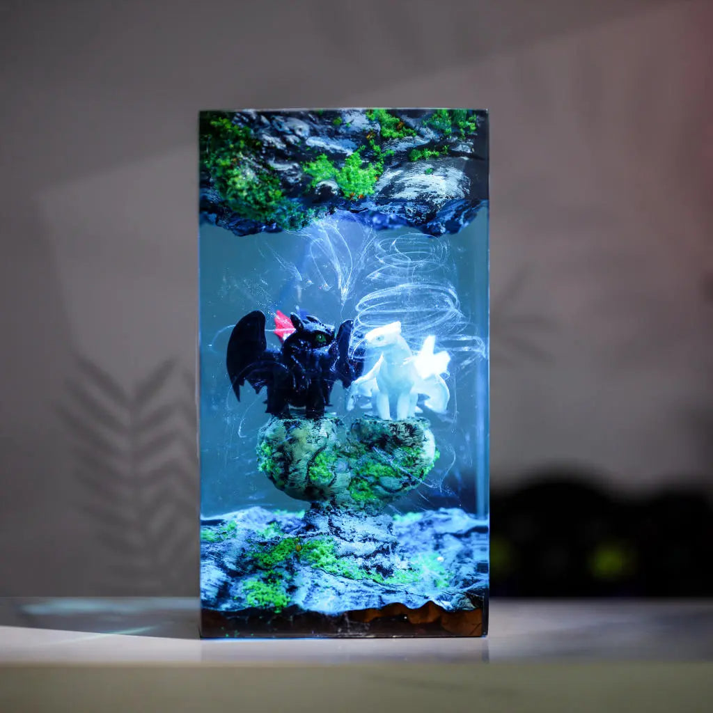 Toothless and Light Fury Resin Lamp Ver 5