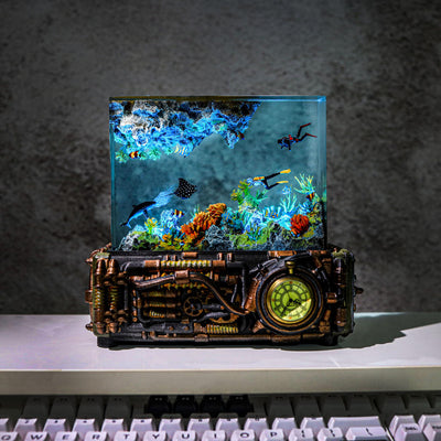 Underwater Scene and Classic clock Resin Lamp