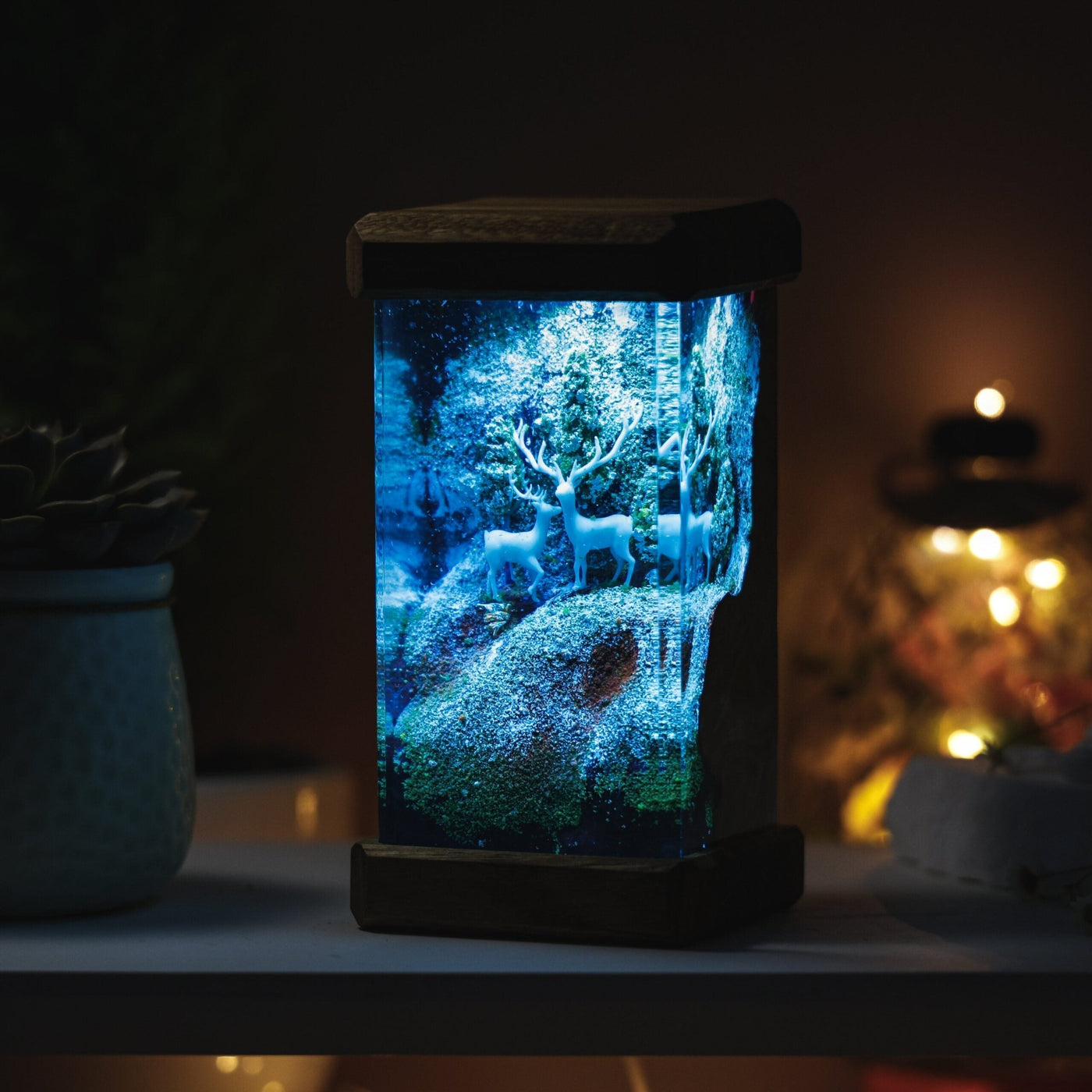 Deer in Snowy Forest Resin Lamp