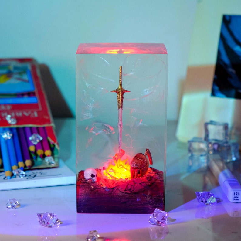 Fire Glowing Sword Resin Lamp