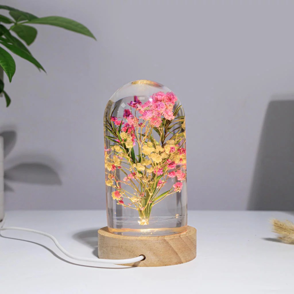 Spherical Cylinder Baby’s Breath Flower Epoxy Lamp