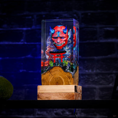 Honnari Hannya Mask and Torii Gate Epoxy Lamp