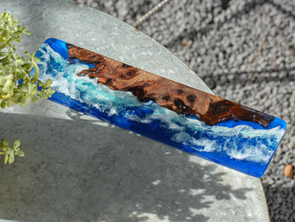 Blue Resin and Wood Keyboard Case