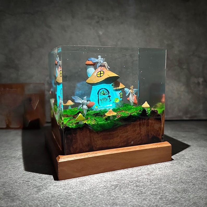 Mushroom House in Fairy Forest Resin Lamp