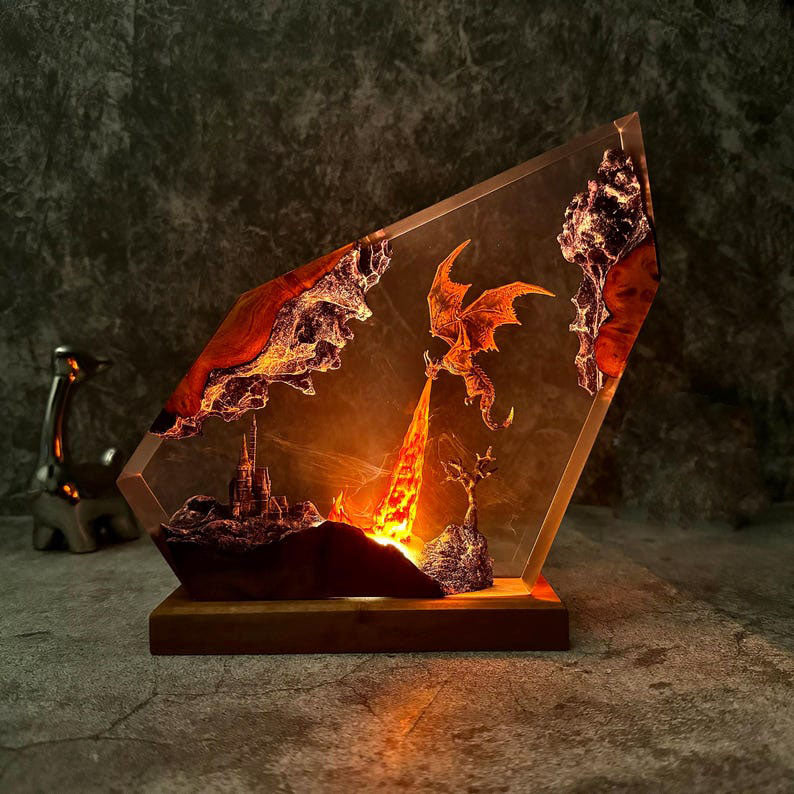 Fire Breath Dragon Resin Lamp