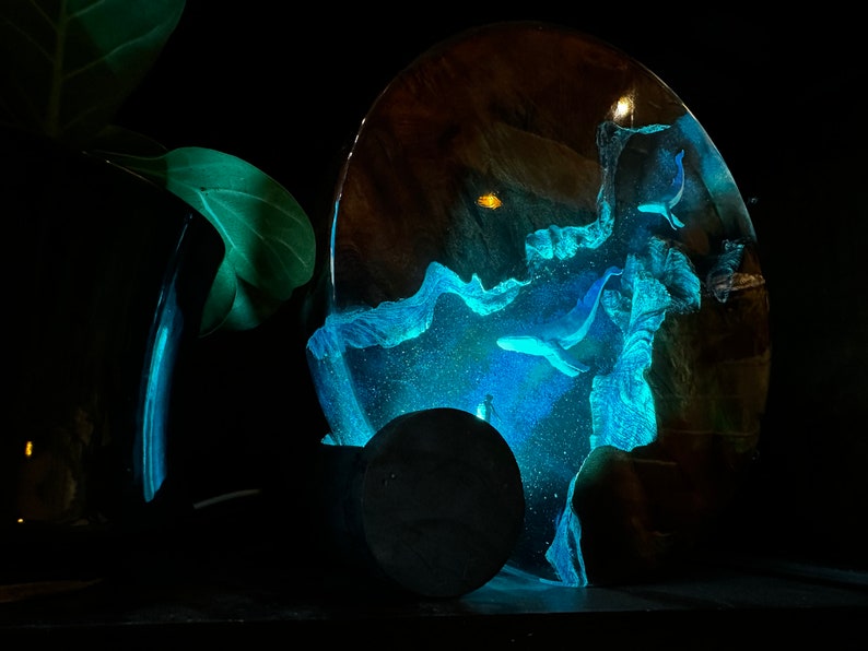 Whale and Scuba driver Resin Lamp