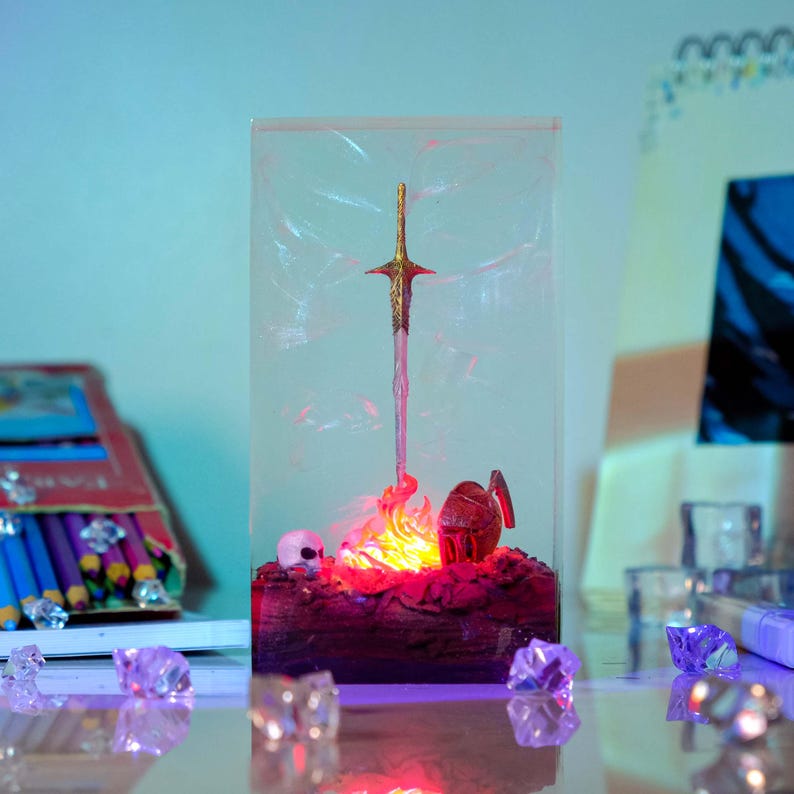 Fire Glowing Sword Resin Lamp