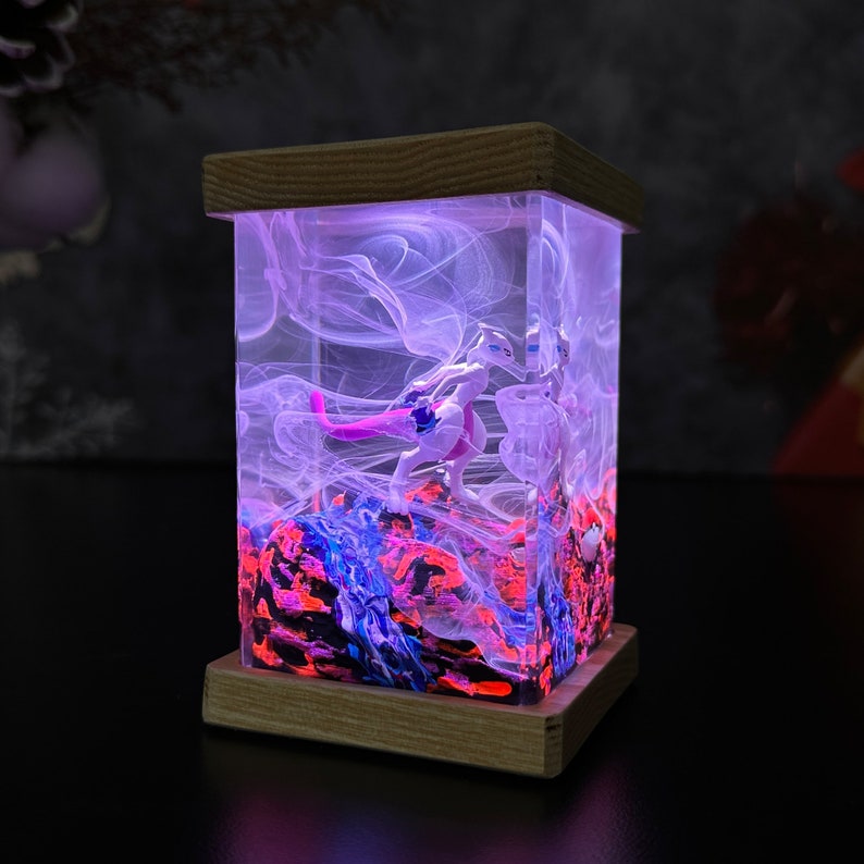 Mewtwo Pokemon Resin Epoxy Lamp, Night Light